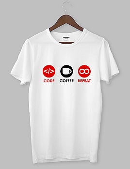 Футболка з прикольним дизайном «Code Coffe Repeat»