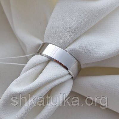 Обручка з білого золота американка гладка класична широка з фаскою по краях, фото 1