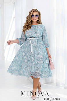 Повітряна сукня з легкого шифону у квітковий принт з талією та рукавами на резинці з 46 по 68 розмір