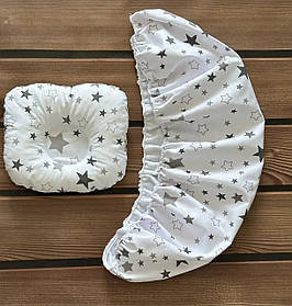 Комплект в дитячу коляску непромокаючий наматрацник розмір 40×80 см та ортопедична подушка BST Білий із зірками