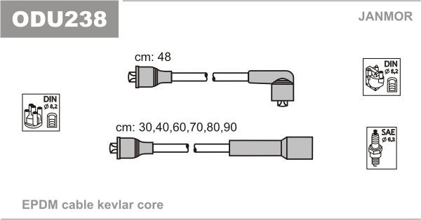 Дроти запалювання JanMor ODU238 для OPEL COMMODORE A / B / C 2,5 двиг. 25 S, 25 SV, 2,5 GS двиг. 25 H, 2,5 GS / E, 2,8 GS двиг. 28