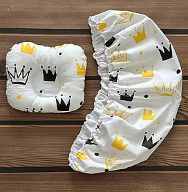 Комплект в дитячу коляску непромокаючий наматрацник розмір 40×80 см та ортопедична подушка BST Білий із коронами