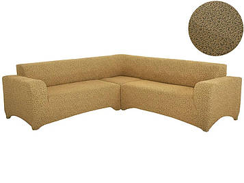 Чохол на кутовий диван жакардовий без оборки (рюшів),натяжний,універсальний,Venera медовий,багато кольорів