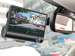 Автомобільний відеореєстратор 4 дюйма з 3 камерами передня задня в салоні Dash Cam 3 FHD 1080P B28 + камера заднього виду +