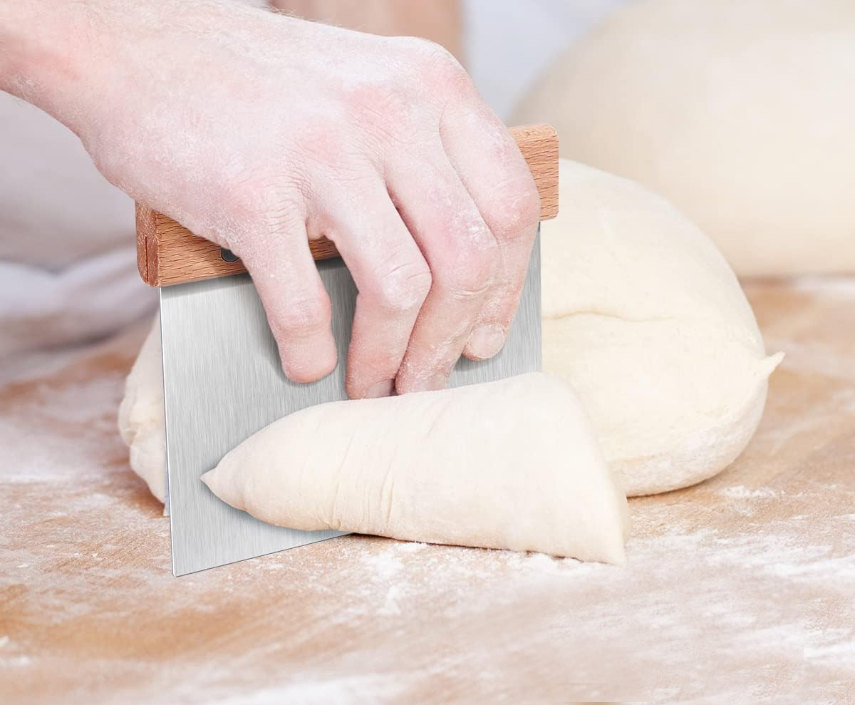 Шпатель скребок для тіста з нержавіючої сталі з дерев'яною ручкою