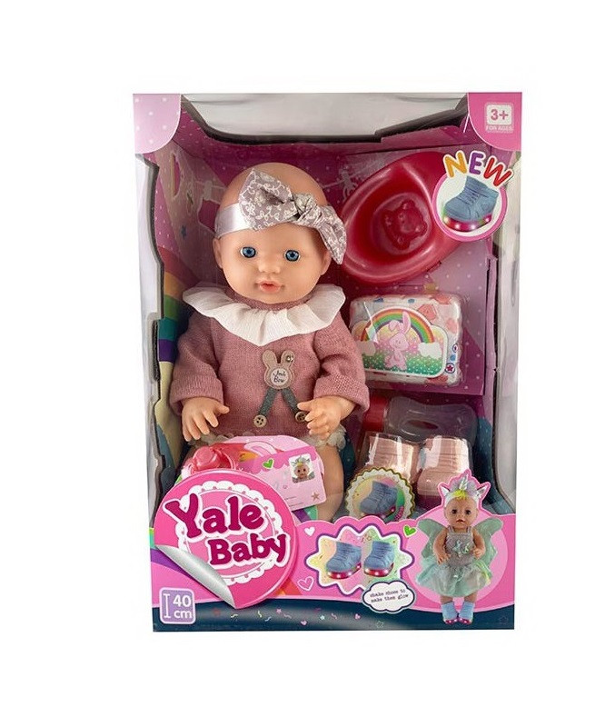 Пупс YL1876D/E з підсвічуванням черевичків, горщик, підгузок, лялька Yale baby з пляшечкою, іграшка для дівчаток