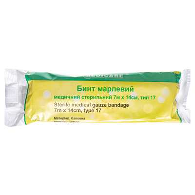 Бинт марлевий медичний стерильний MEDICARE 7 м х 14 см, тип 17