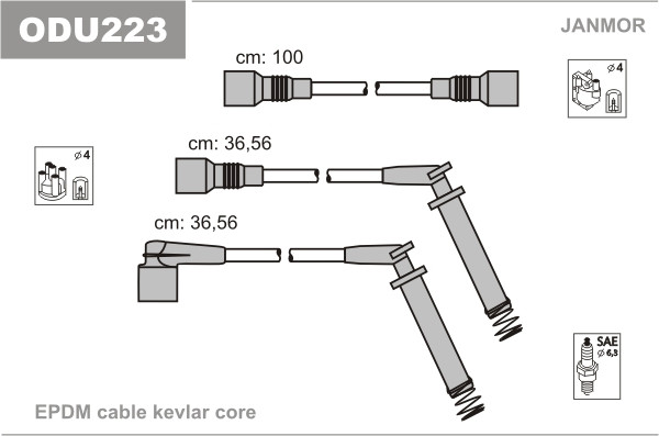 Дроти запалювання JanMor ODU222 для OPEL ASTRA F 1.6 I 16V двиг. X 16 XEL, CORSA B 1,2 I 16V двиг. X 12 XE, 1,4 I 16V двиг. X 14