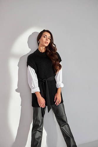 Жилетка женская вязанная Трикотажная жилетка с поясом Шерстяная ...