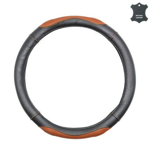 Чохол на кермо шкіряний М чорно-коричневий з перфорацією і масажером Elegant Plus EL 105711