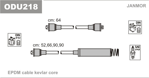 Дроти запалювання JanMor ODU218 для OPEL VECTRA A 2,0 I GT двиг. 20 SEH, VAUXHALL, ASTRA 1,8 GTE двиг. 18 E, 18 SE, 2,0 GTE двиг.