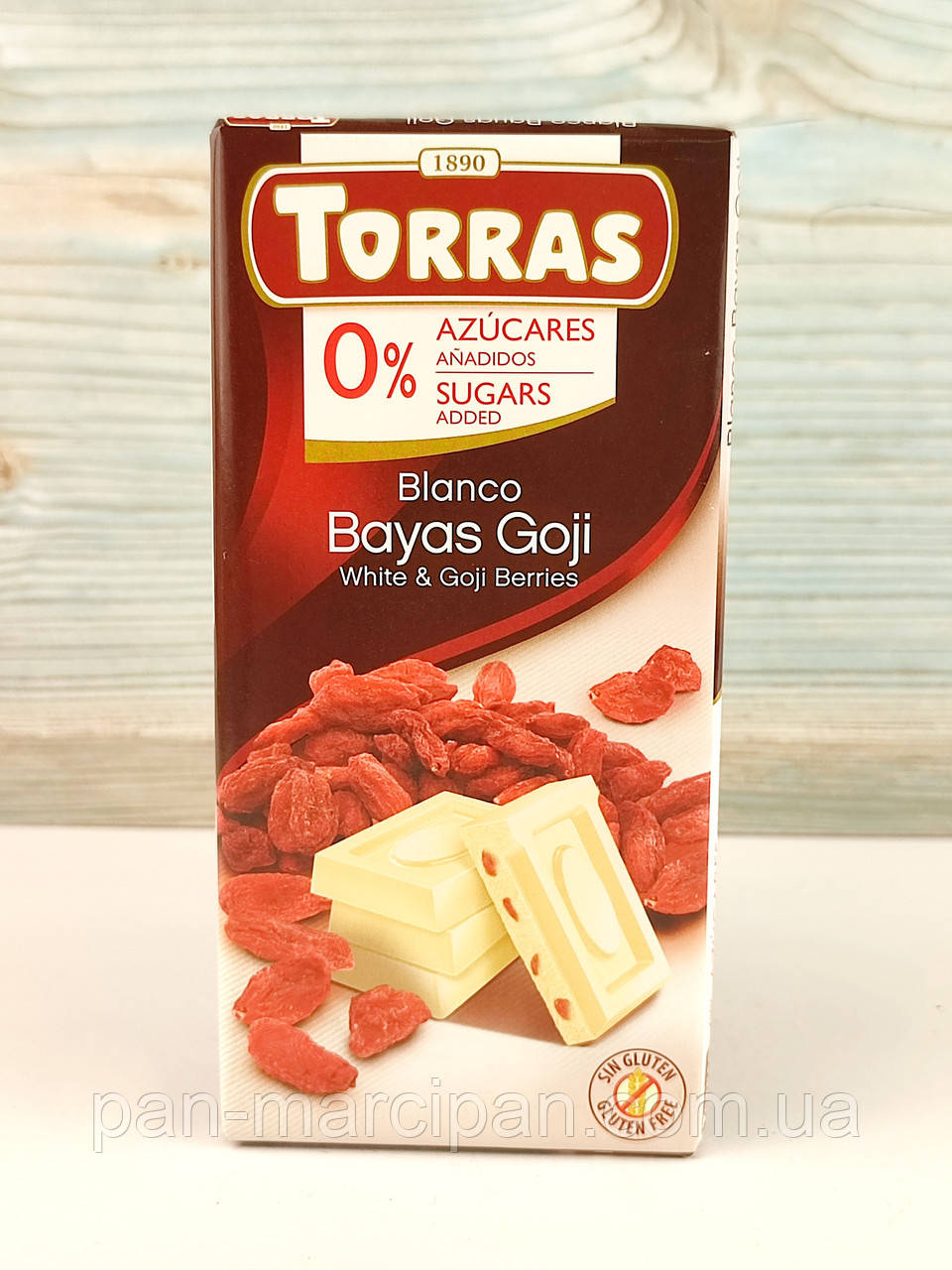 Шоколад білий із ягодами годжі без цукру Torras White&Goji Berries 75 г (Іспанія), фото 1