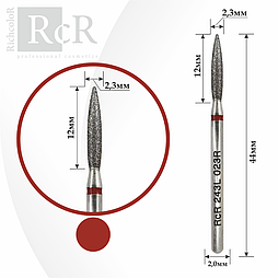 Насадка алмазна Полум'я подовжене гостре RichColor червона, діаметр 2.3 мм, довжина 12 мм