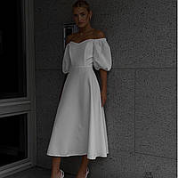 Вечернее белое платье миди, платье с открытыми плечами M