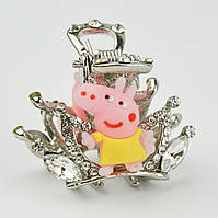 Заколка краб металлический фирмы серебристого цвета корона со стразами Свинка Пеппа размер 30 Х 25 Х 25 мм