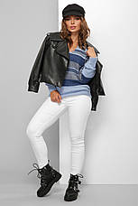 Жіночий светр джемпер у смужку декольте з вирізом коричневий, фото 5