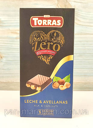 Молочний шоколад із фундуком без цукру та глютену Torras Zero 150 г (Іспанія)
