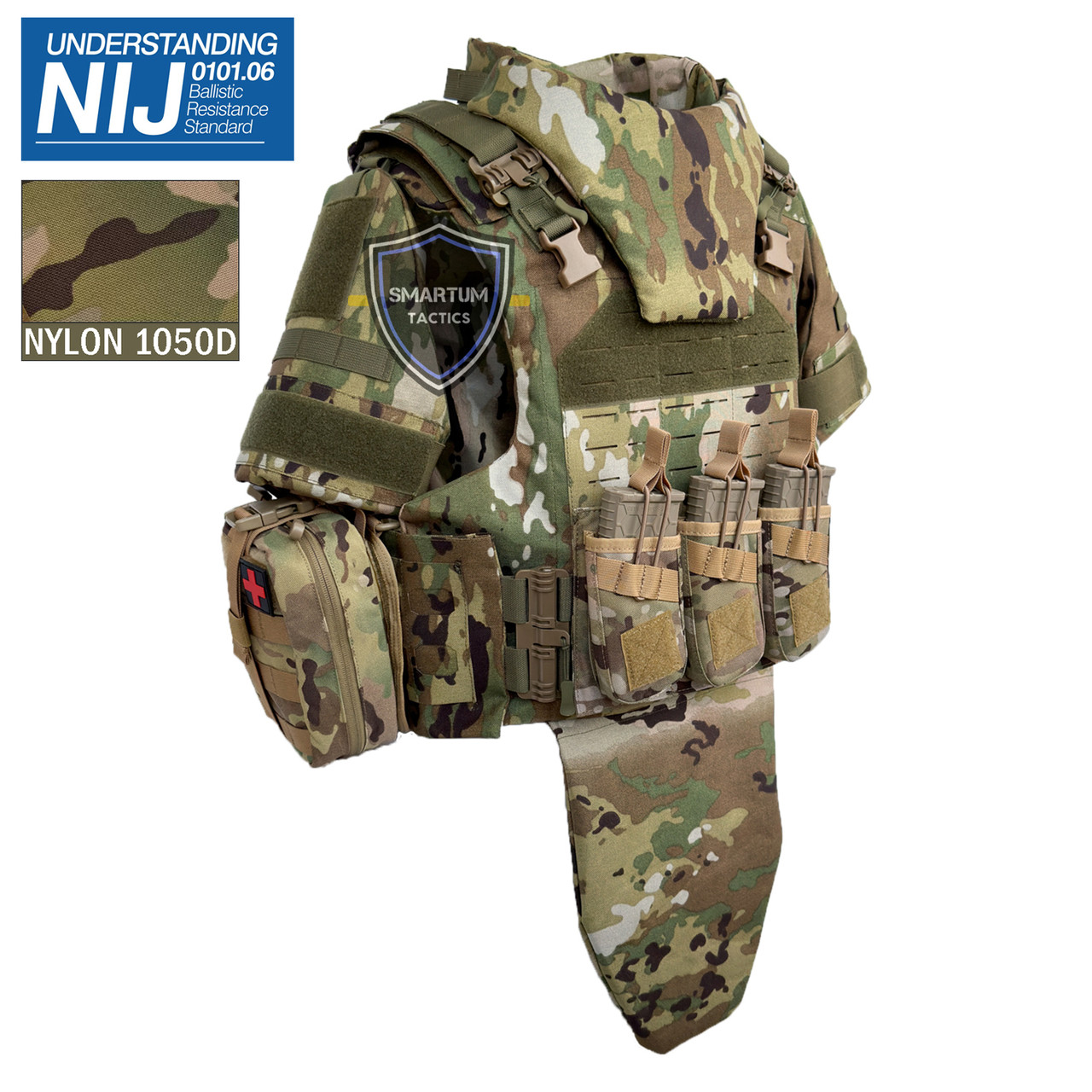 Плитоноска бронекостюм мультикам MOLLE комплект з додатковим захистом NIJ IIIA комплект
