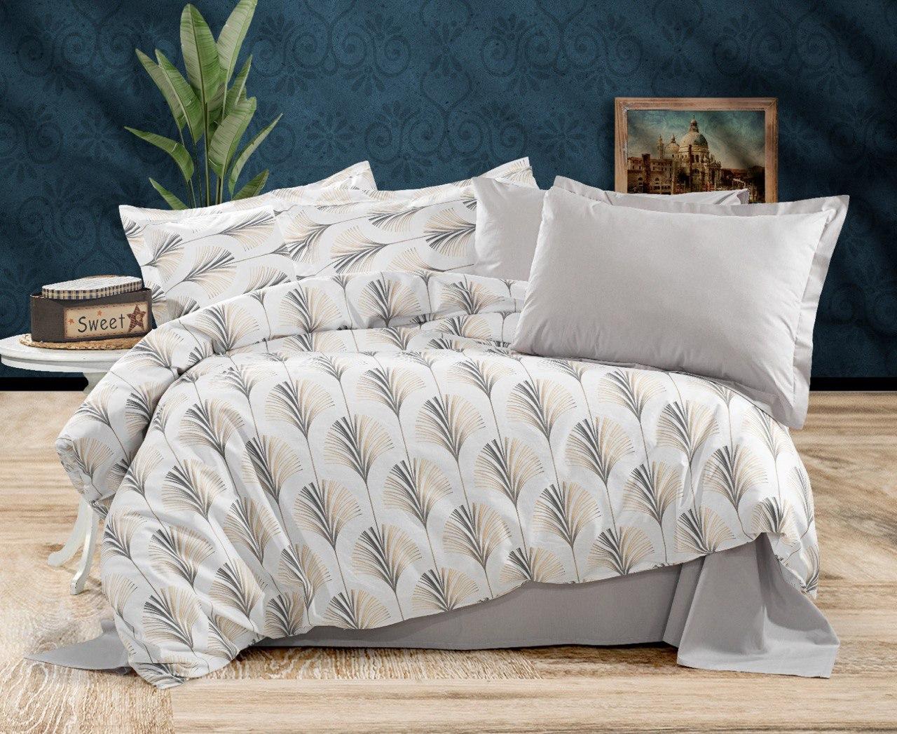 Постільна білизна Королева Ночі (Ранфорс Premium) | Полуторний комплект | 50х70 | Рослини на білому та сірому, фото 1