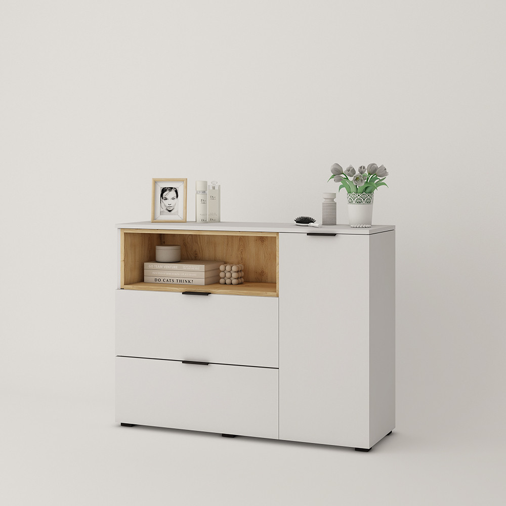 Сучасний стильний білий комод 120 см з шухлядами та тумбою з полицями K1 Сан Маріно