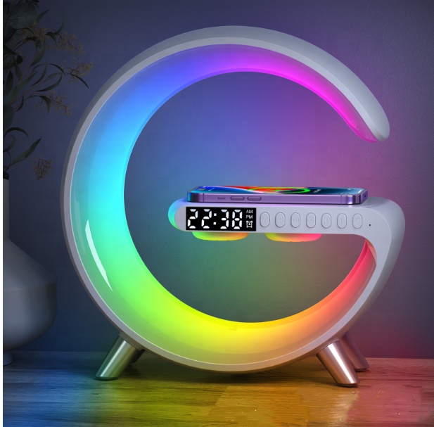 Настільна смарт лампа з бездротовою зарядкою та динаміком білий, фото 1