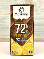 Черный шоколад c лимоном без глютена и сахара Clavileno y limon 72% cacao 100 г Испания