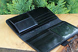 Шкіряний гаманець ручної роботи, якісний клатч-гаманець, чорний гаманець з авторським тисненням, фото 2