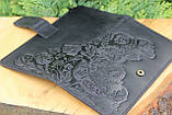 Шкіряний гаманець ручної роботи, якісний клатч-гаманець, чорний гаманець з авторським тисненням, фото 3