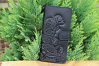 Шкіряний гаманець ручної роботи, якісний клатч-гаманець, чорний гаманець з авторським тисненням