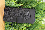 Шкіряний гаманець ручної роботи, якісний клатч-гаманець, чорний гаманець з авторським тисненням, фото 5