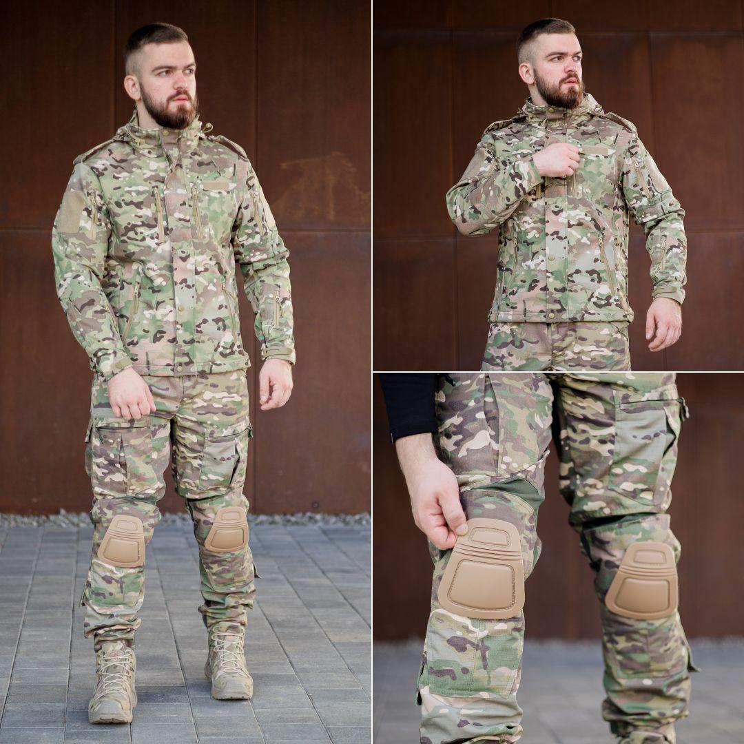 Тактичний костюм мультикам софтшел "Grifon Shark Tornado" (куртка+штани з наколінниками) осінній, фото 1