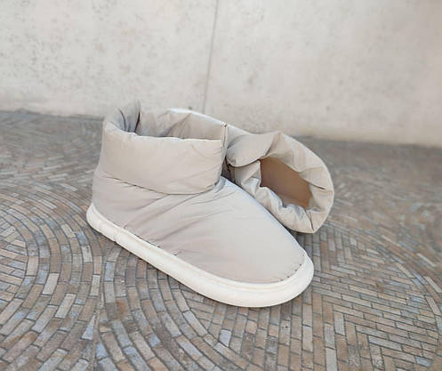 Дутики BEIGE бежеві високі з манжетом на білій підошві жіночі без застібки непромокаючі, фото 4