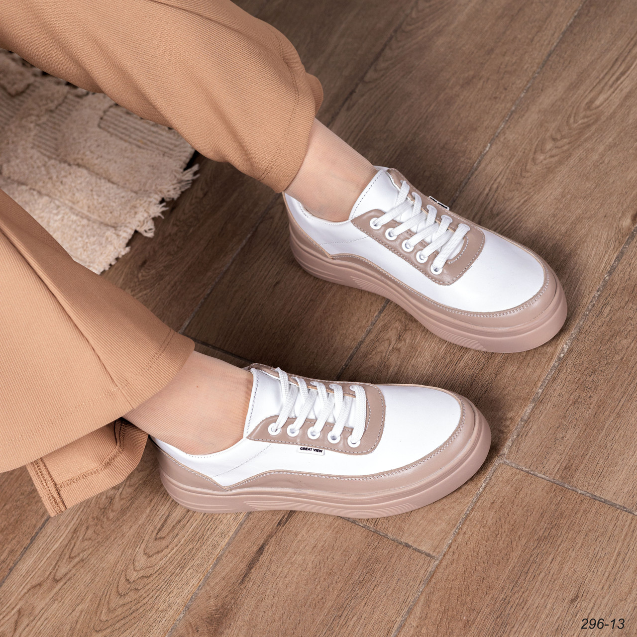 Шкіряні бежеві жіночі кеди  36 р-р, фото 1