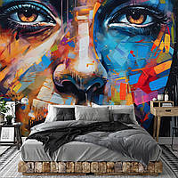 Флизелиновые 3д фотообои живопись искусство девушка 416x290 см Стрит-арт лицо в разных красочных цветах