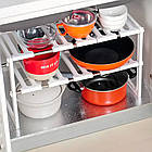 Регульована кухонна полиця, 38-70 см, KITCHEN RACK / Розсувний стелаж для зберігання посуду під раковину, фото 7
