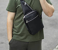 Чоловіча сумка нагрудна - слінг кобура KORD чорна бананка через плече з еко-шкіри на 4 відділення