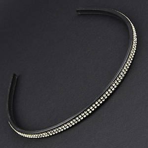 Обруч для волосся тонкого м'якого чорного кольору, два ряди з білими кристалами та зубчиками