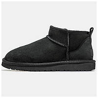 Мужские / женские зимние UGG Classic Ultra Mini Black, унисекс черные замшевые угги классик ультра мини уги