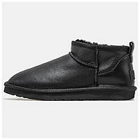 Мужские / женские зимние UGG Classic Ultra Mini Black, унисекс черные кожаные угги классик ультра мини уги