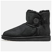 Женские зимние UGG Classic Mini Bailey Button Black, черные замшевые угги классик мини с пуговицей ботинки уги