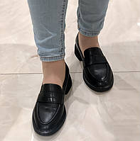 Женские кожаные слиперы черные классические туфли на низком ходу Турция 1F6051-0117-C1686A Molka 2919
