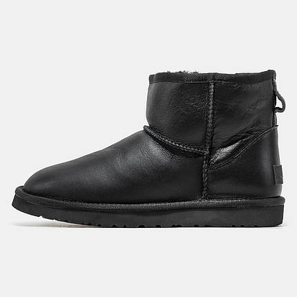 Зимові Черевики UGG Mini Black Leather / УГГ Міні Лезер Чорні, фото 1