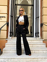 Костюм брючный деловой классический модный длинный пиджак и брюки палаццо с карманами со стрелками арт 5423