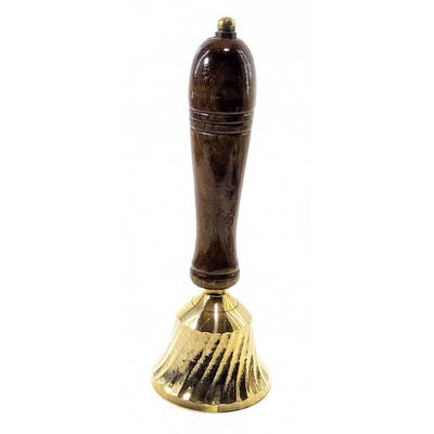 Колокол із латуні золотистий дзвінкий з дерев'яною ручкою 16