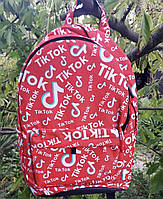 Стильный школьный рюкзак красный с принтом TikTok, тик ток. Для путешествий, тренировок, учебы .