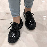 Женские лаковые дерби черные модельные туфли на низком ходу натуральная кожа 1F6051-0655-W381A Molka 2918