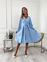 Коктейльна жіноча сукня міді блакитне сонце клеш