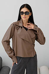 Куртка екошкіра жіноча коротка на кнопках мокко