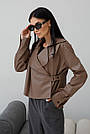 Куртка екошкіра жіноча коротка на кнопках мокко, фото 3