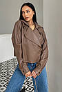 Куртка екошкіра жіноча коротка на кнопках мокко, фото 9